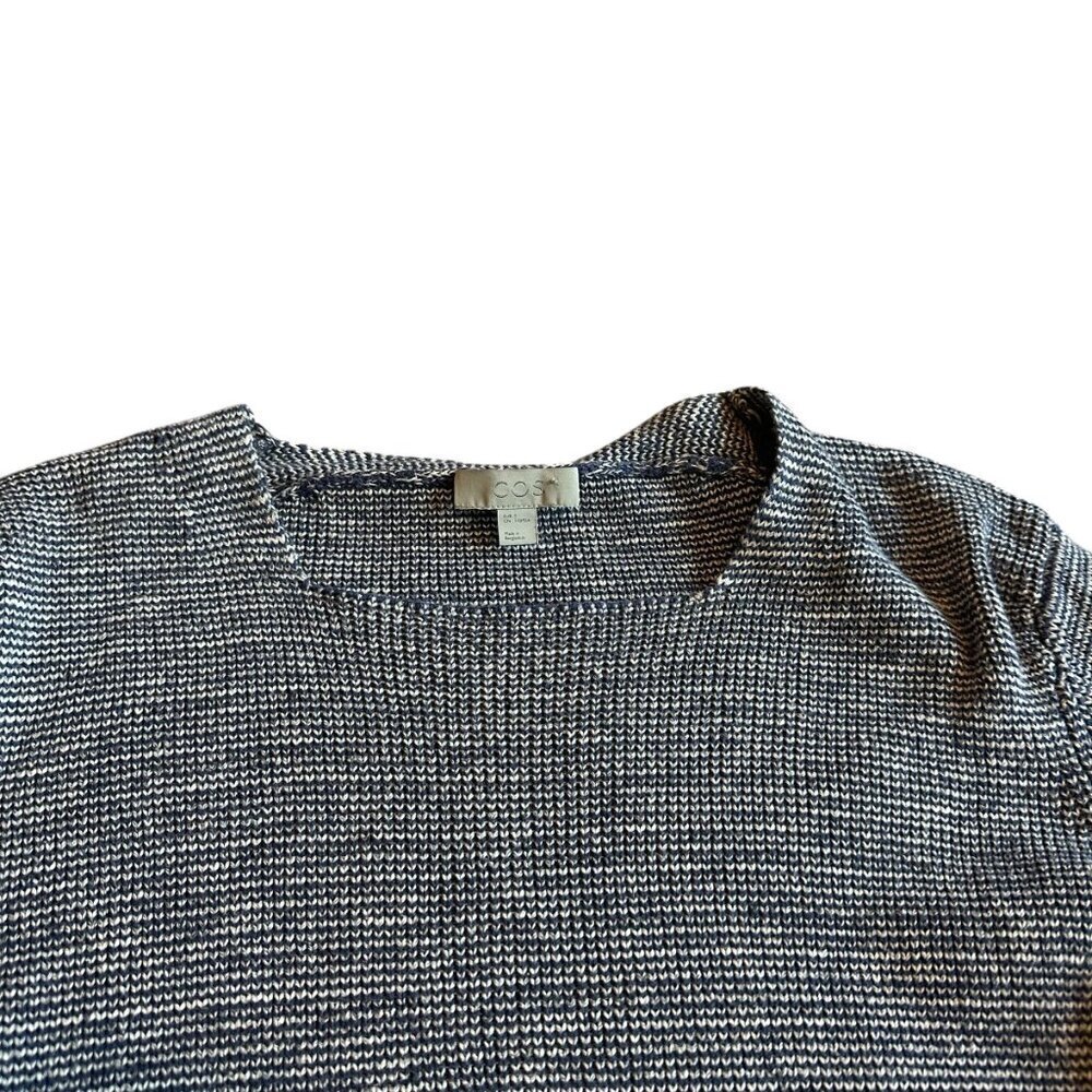 COS Navy White Pullover Sweater 100% Cotton Crew Neck Stretch Size Small Women's - Picture 2 of 11